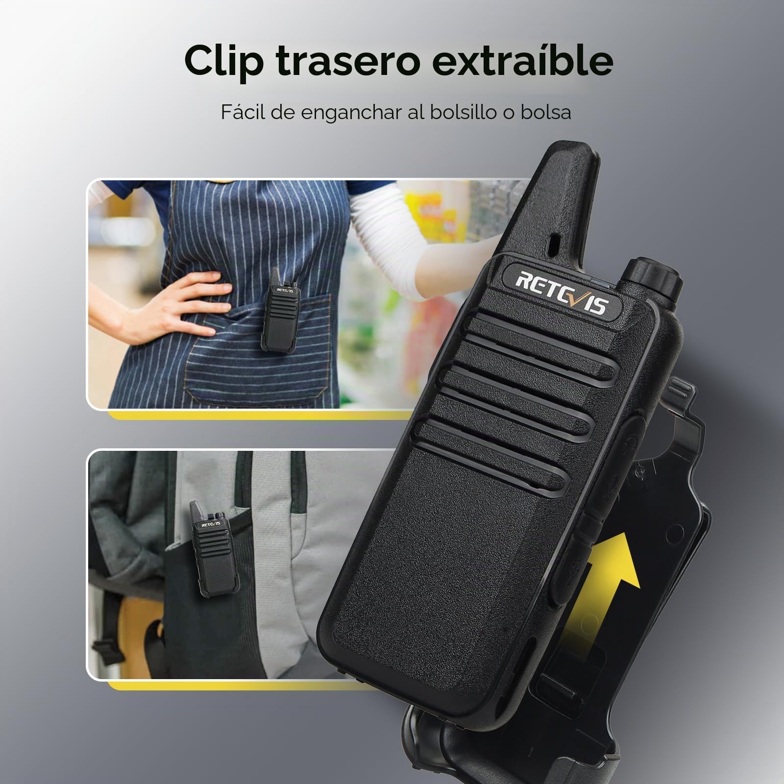 Retevis RT622 Walkie Talkie, Mini Walkie Recargable, PMR446 Licencia Libre, VOX Squelch CTCSS/DCS, Emergencia Walkie-Talkie Profesional para Adultos, Colegio (Negro, 4 Piezas)
