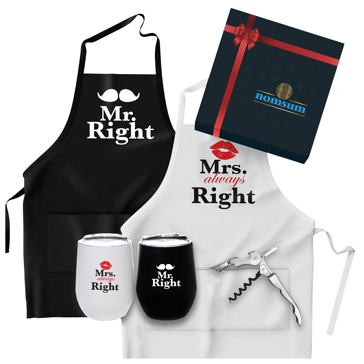 NomsumCouple Aprons, Kitchen Couples Gift Set for Engagements, Weddings, Anniversaries and More, 2-piece, One-size