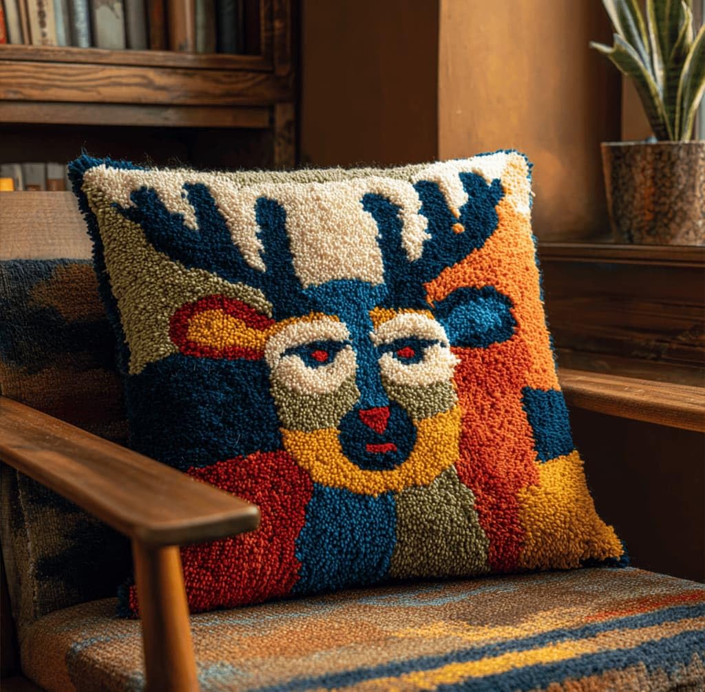 Kitquiver Latch Hook Kits Donkey for Adults,Elk DIY Latch Hook Cushion Kits and Latch Rug Kits Cross-Stitch Embroidery Cushion Cover for Home Sofa Decoration 17X17 in