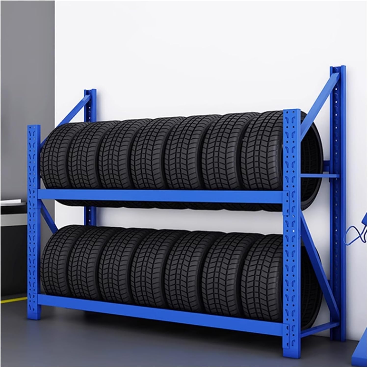 Étagère de rangement pour pneus de voiture en métal bleu
