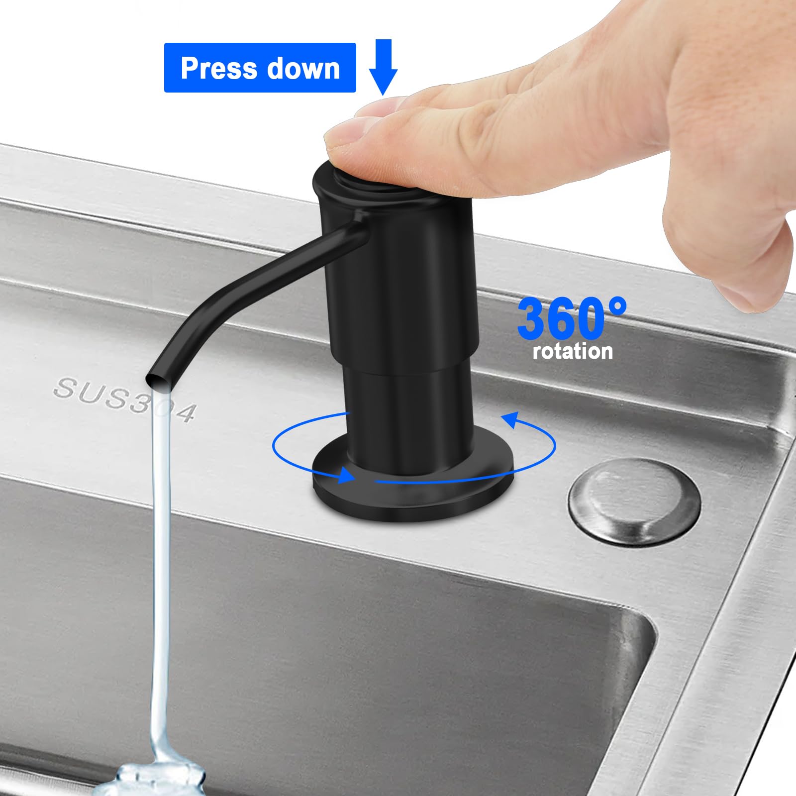 Dispensador de jabón para fregadero de cocina, bomba dispensadora de jabón para fregadero de cocina, recarga desde la parte superior, dispensador de jabón para fregadero con botella líquida grande de