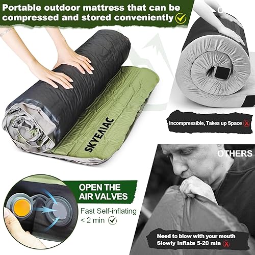 Miniatura 4 de SKYEMAC Colchoneta de dormir autoinflable, colchón de campamento de aire con espuma viscoelástica de 78 x 28.5 x 4 pulgadas para cama, tienda de