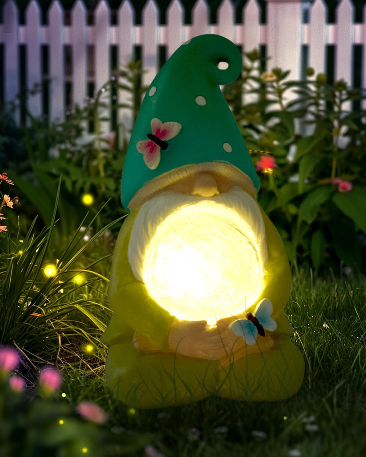 FREECUBE Solar Garden Gnomes Outdoor Statues Garden Decor for Outside Garden Gnome Statue Solar Garden Gnome Statue Waterproof Outdoor Patio Decor for Lawn Grden