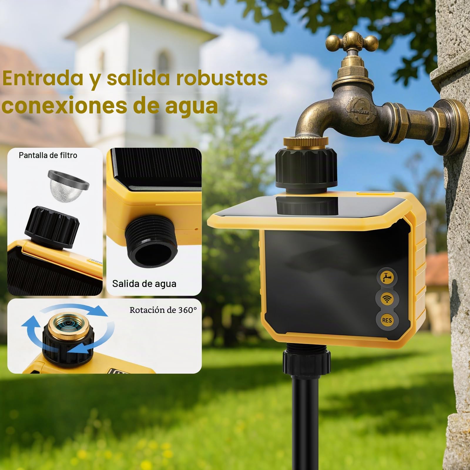 Programadores de Riego WiFi,Temporizador de Riego Automático WiFi Solar Control Remoto con Función de Retardo por Lluvia,para Jardines,Invernaderos y Césped