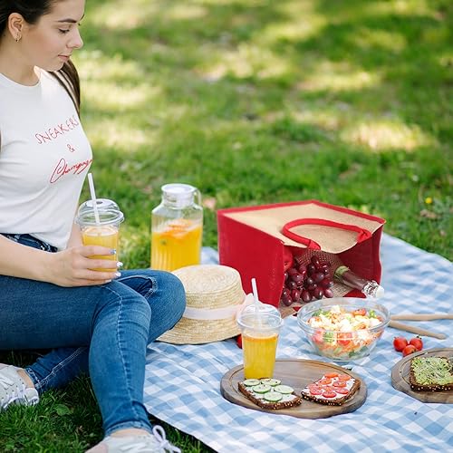 Vista 28 de Saintrygo 12 bolsas de yute de arpillera con asa, reutilizables en blanco, bolsas de regalo para dama de honor, para compras, bodas, bricolaje, 12 x