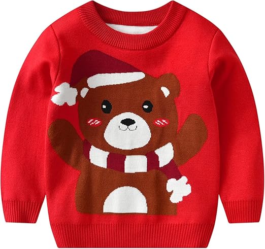 Petalum Boys,Clothing,Knitwear Petalum Baby Boy Girl Christmas Sweater Reindeer Clown Santa Print Kids Cotton Crew Neck Pullover for Toddlers