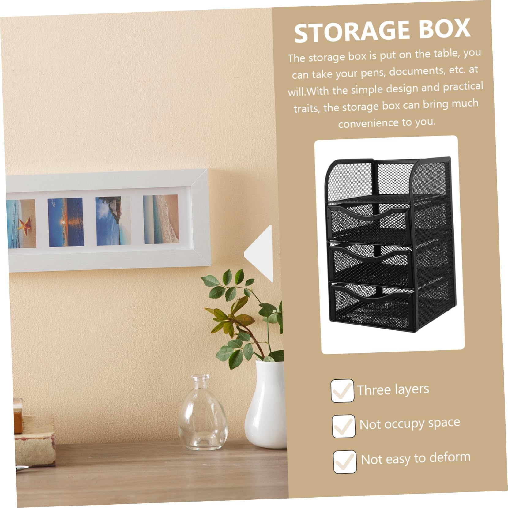 VILLCASE Caja Estante de Almacenamiento organizadores de Escritorio envases de Maquillaje Estuche de papelería Multicapa contenedor de Almacenamiento de Oficina Malla cajonera