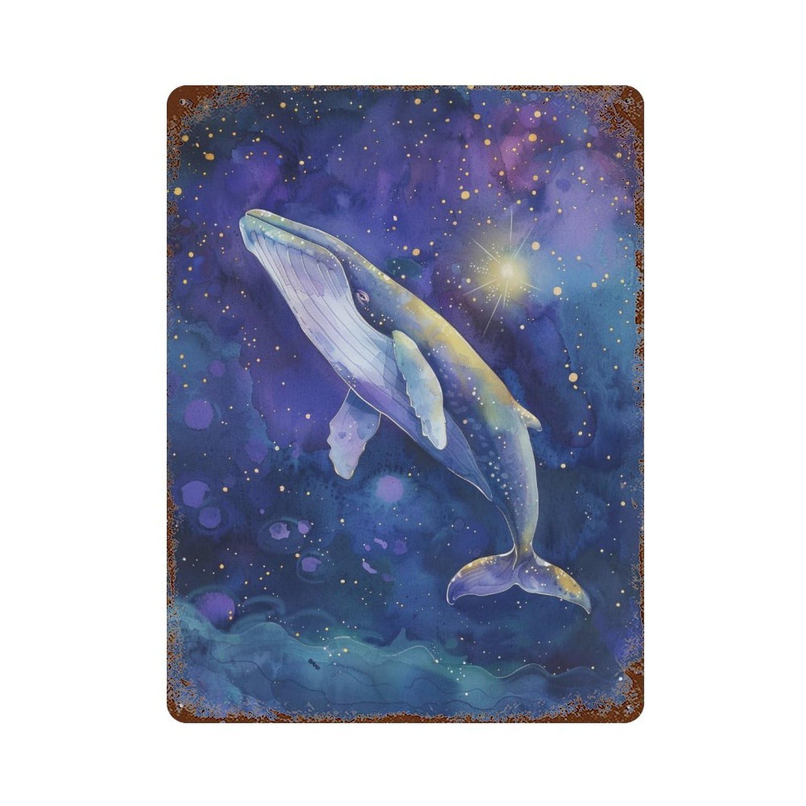 Decorative Tin Sign with Whale in Starry Sky Art Print-3 Design 15.7"x11.8", for Garage, Bar And Workshop Decor, Farmhouse Wall Decor