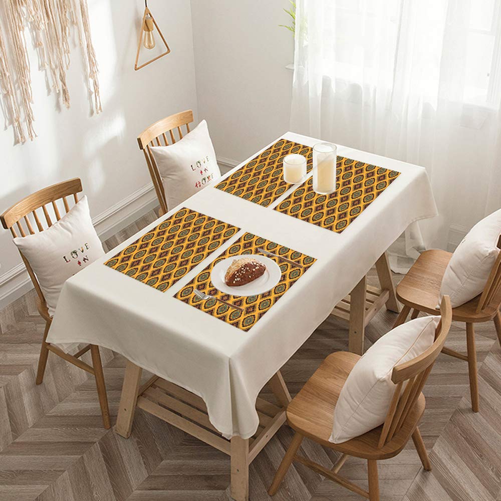 Placemats, Table Mats Set with 4 x Placemats,Vintage,Floral Motifs with Arabesque Influences and Hearts Oriental Festive Old Fash,Easy to Clean Washable Non-Slip Heat Resistant Kitchen Table Place Mat