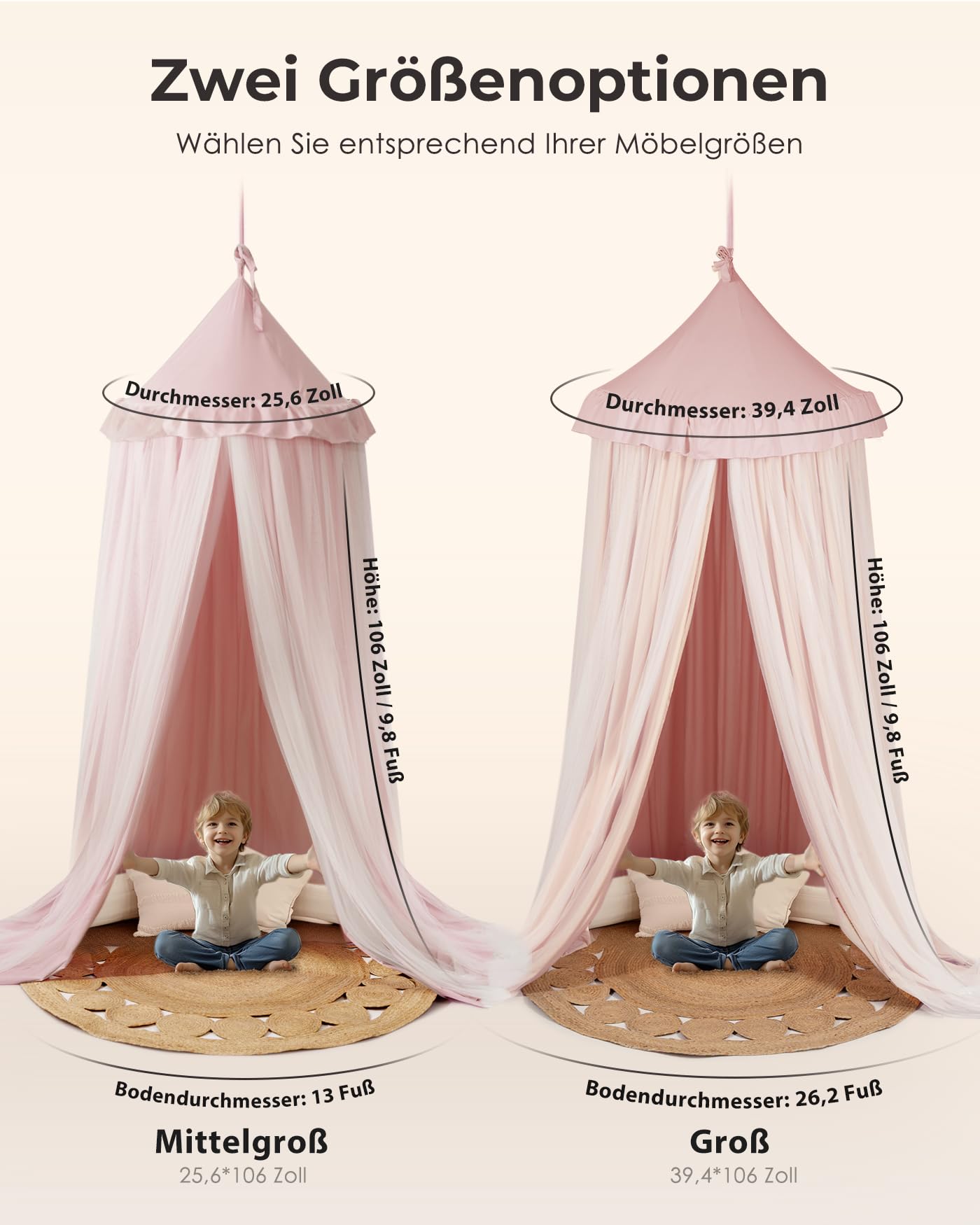 Mallify Moskitonetz Betthimmel mit Sternenlichtern, atmungsaktiv & waschbar Doppelte Lage Baldachin für Mädchen Prinzessin Kinderzimmer, 65 cm x 269 cm, Rosa