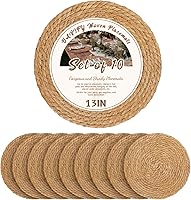 BavifyBaking 13 Inch Round Woven Water Hyacinth Placemats Set of 10 - Boho Farmhouse Rattan Chargers for Dining Table Decor