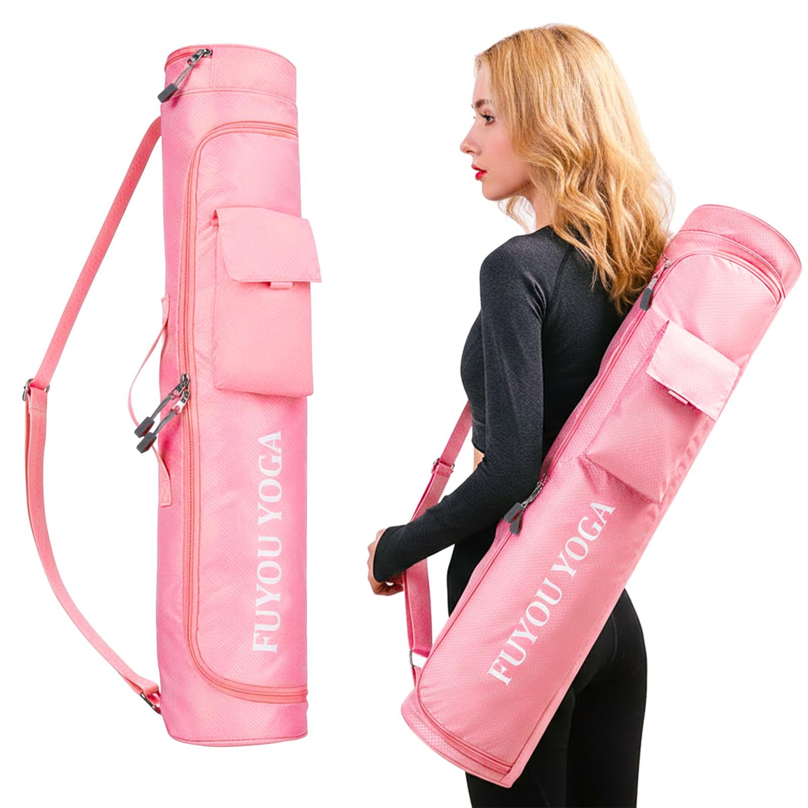 MKEOIEAU Yoga Mat Bag with Carrying Strap Full Zip, Gym Mat Carrier with Water Bottle Pocket, Wet Compartment for Towels, Sports Equipment Storage for Pilates Travel Exercise