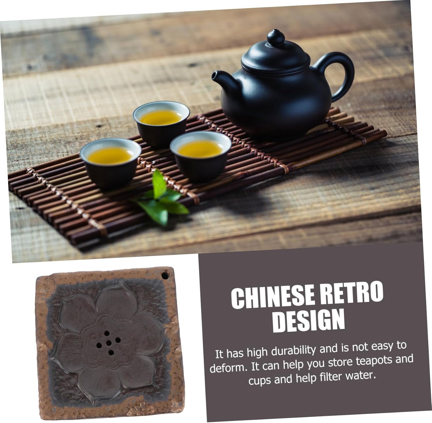 LIFKOME Retro Lotus Pattern Tea Tray Tea Table Adornment for Teapots and Cups Antique Design Charming Visual Appeal