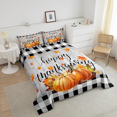 Miniatura 3 de Juego de edredón de calabaza y hojas de arce tamaño matrimonial, juego de edredón de Feliz Acción de Gracias para niños y niñas, juego de edredón de