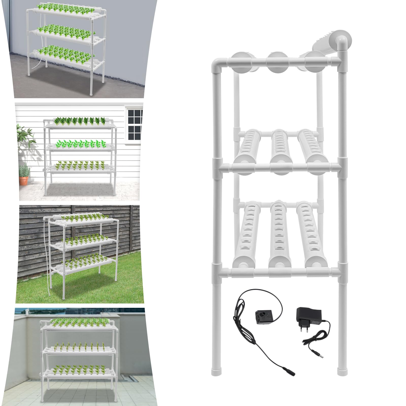 Kit de Cultivo Hidropónico, 90 Lugares de Trabajo, 3 Plantas de Capas de PVC, 10 Tubos, Sistema de Cultivo Hidropónico para Hortalizas