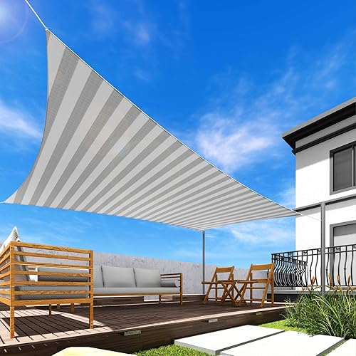 Windscreen4less 14' x 22' Sun Shade Sail UV Block Fabric Canopy in Wide Grey/White Stripes Rectangle for Patio Garden Customized Size