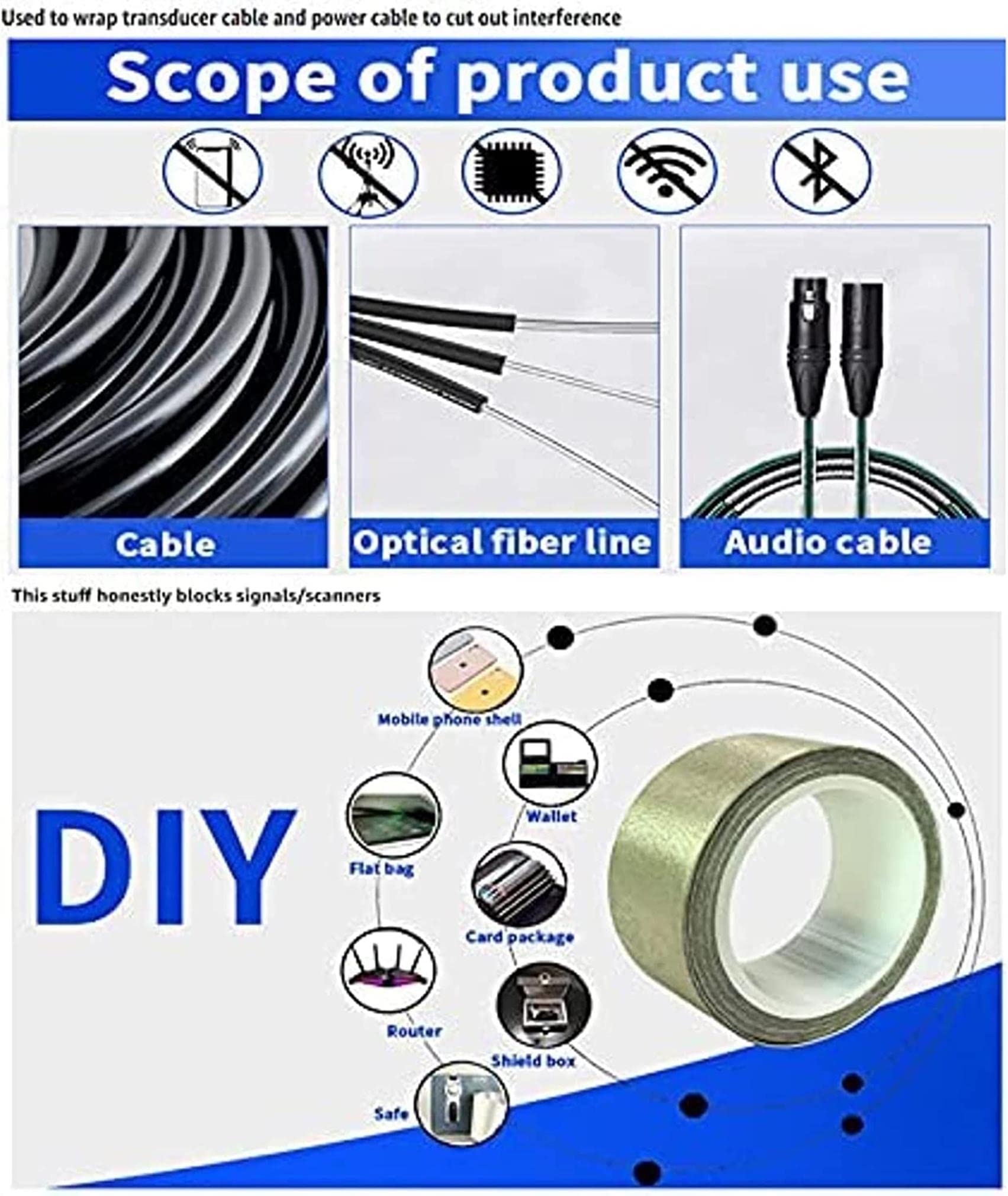 AADECOR Nastro di Messa a Terra di Faraday, Nastro Adesivo conduttivo conduttivo al nichelato in Rame, Nastro Adesivo con conduttura, schermatura RF/EMI/Emf