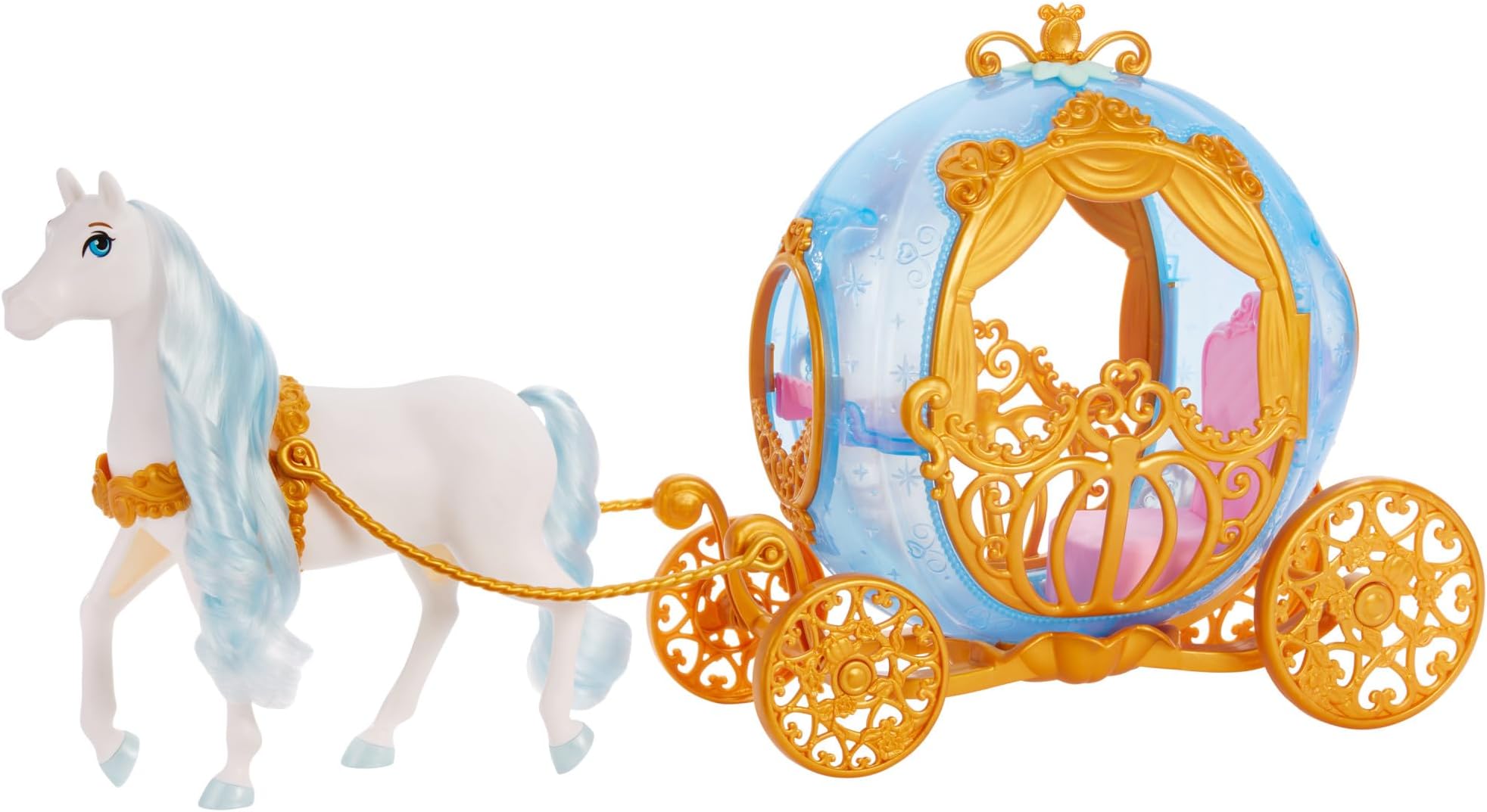 Mattel Disney Princess Cinderella?s Rolling Carriage with Gold Details & White Horse with Brushable Mane & Tail, Inspired by Disney Movie, HYM33