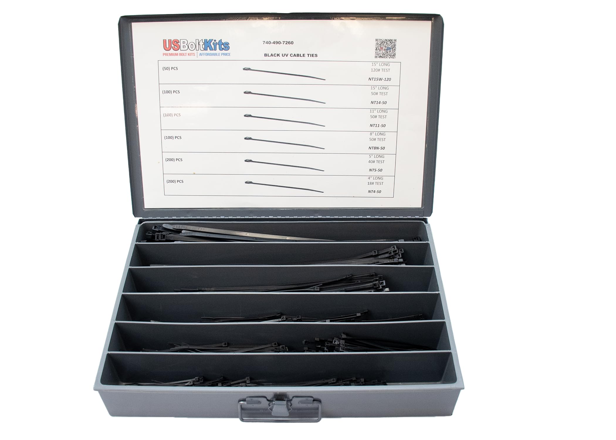 750 Piece Black Nylon Cable/Zip Tie Assortment