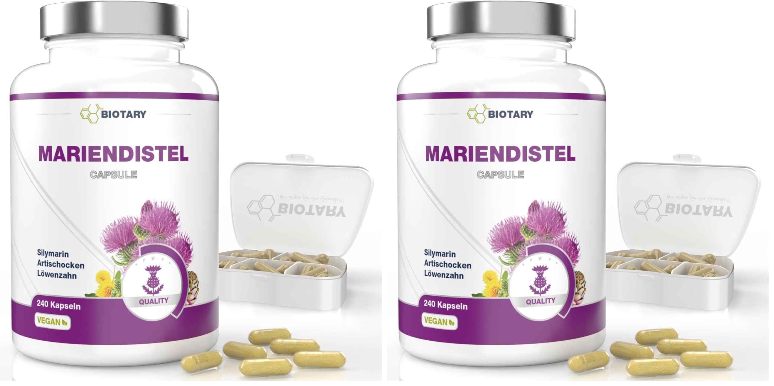 Mariendistel Extrakt 240 Kapseln 80% Silymarin mit Artischocke & Löwenzahn (Packung mit 2)