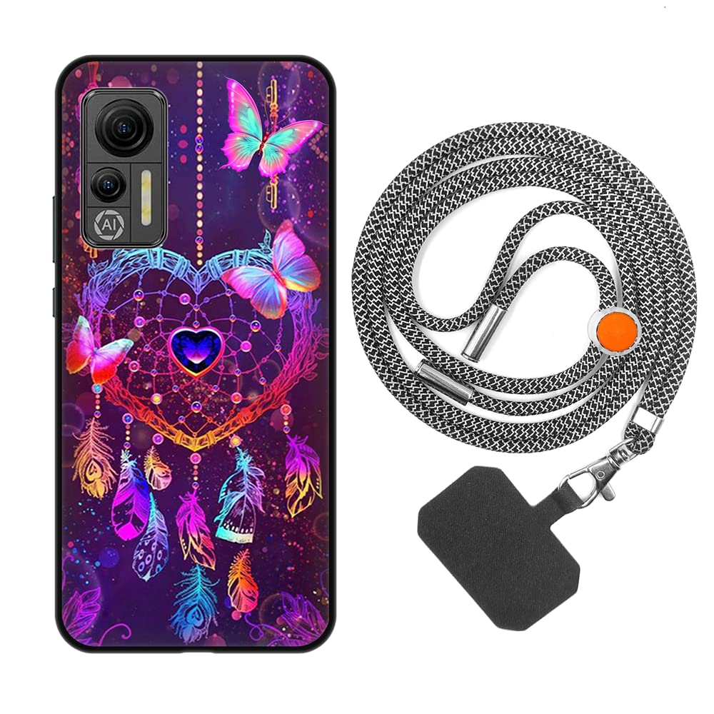 TTSWJBD Cover per Ulefone Note 20 Pro e Vetro Temperato Custodia con Cordino Silicone Trasparente Morbida Cover Cellulare Girocollo Collana Necklace Protettiva Bumper Antiurto TPU Case, Nero