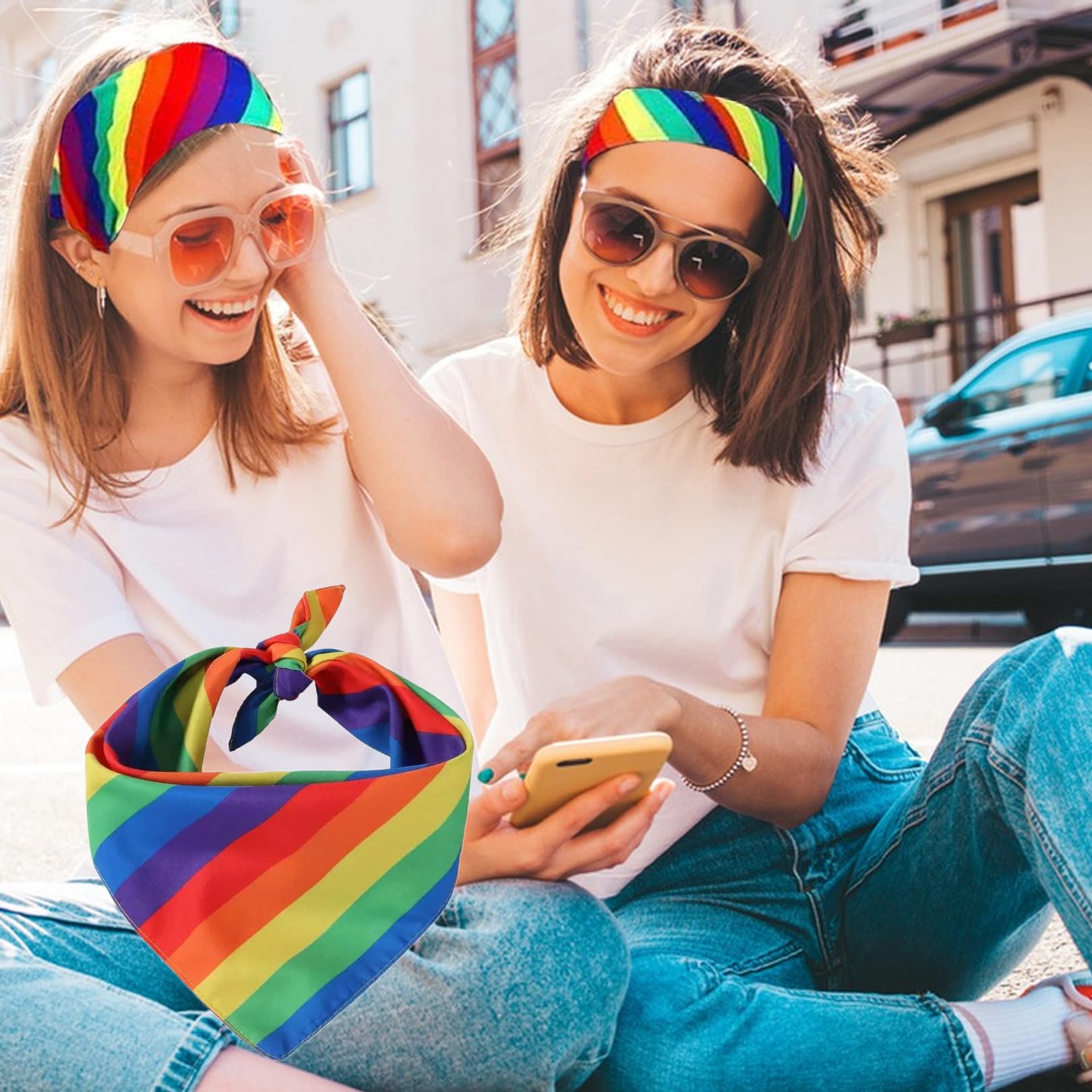 2 Stück Pride Outfit Regenbogen Bandana,Outfit Damen Accessoires,Rainbow Haarschmuck Haarband,Halstuch Haarbänder,für Gay Dance Clothes,Friends Bekleidungen Accessories,Christopher Street Day Zubehör