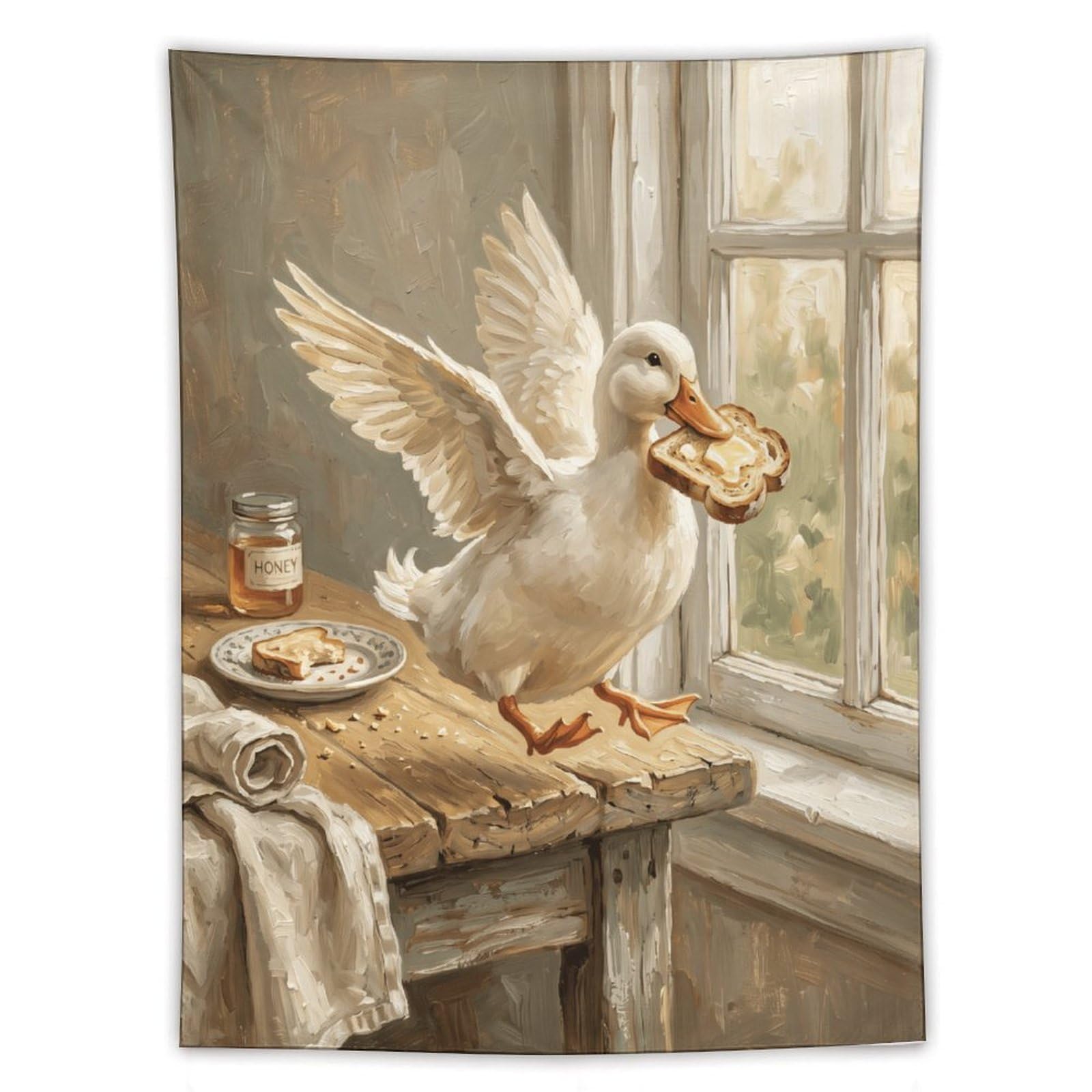 W7C8U2X3 Toast Duck Kitchen Wall Tapestry, Storybook Illustration, Entryway