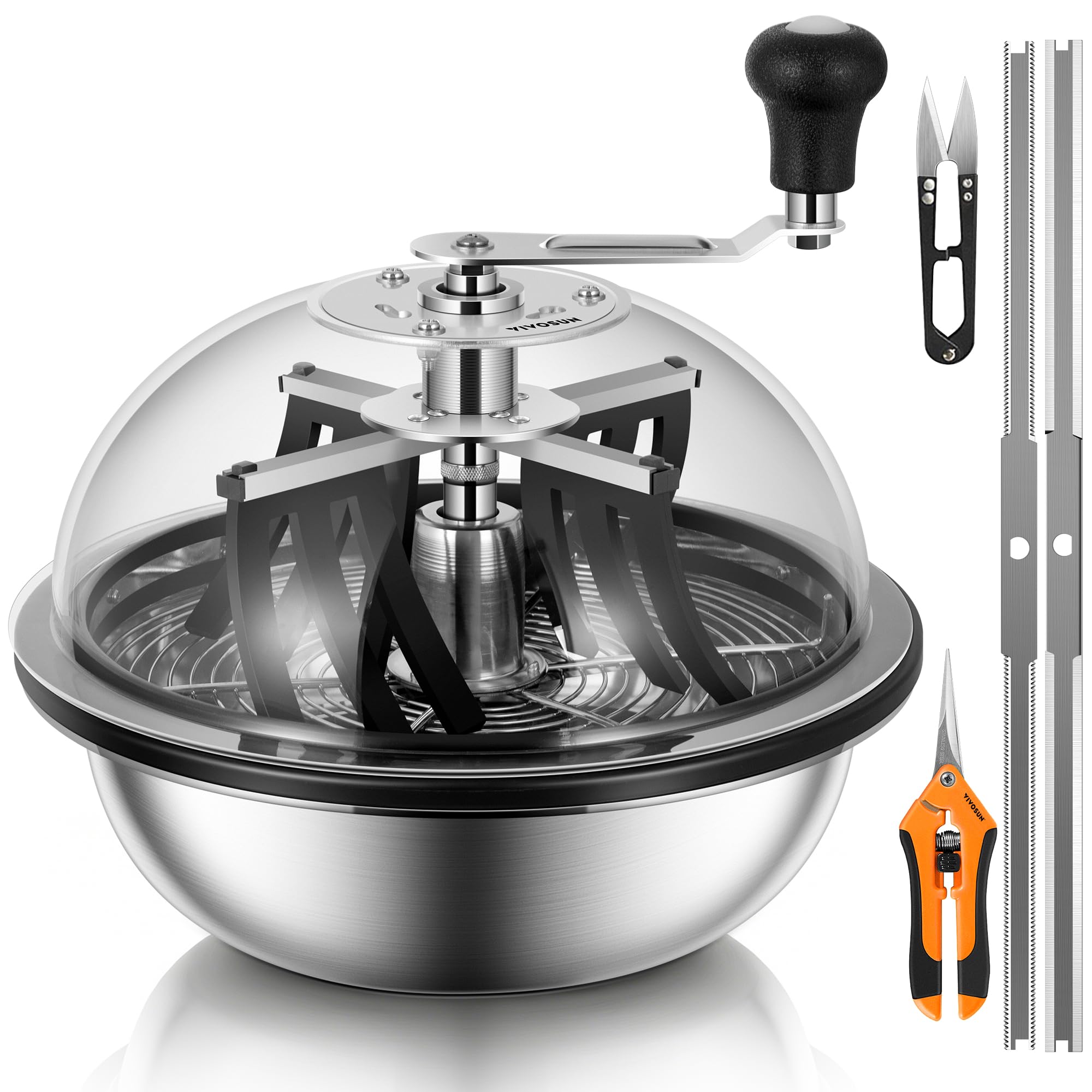 VIVOSUN 33 cm Bud Leaf Bowl Trimmer, manueller Spin-Cut-Ernteschneider mit transparenter Kuppel und Edelstahlklingen, Metallgetriebe inkl. Handschere, ideal für Indoor-Grow, Hydrokultur & Garten