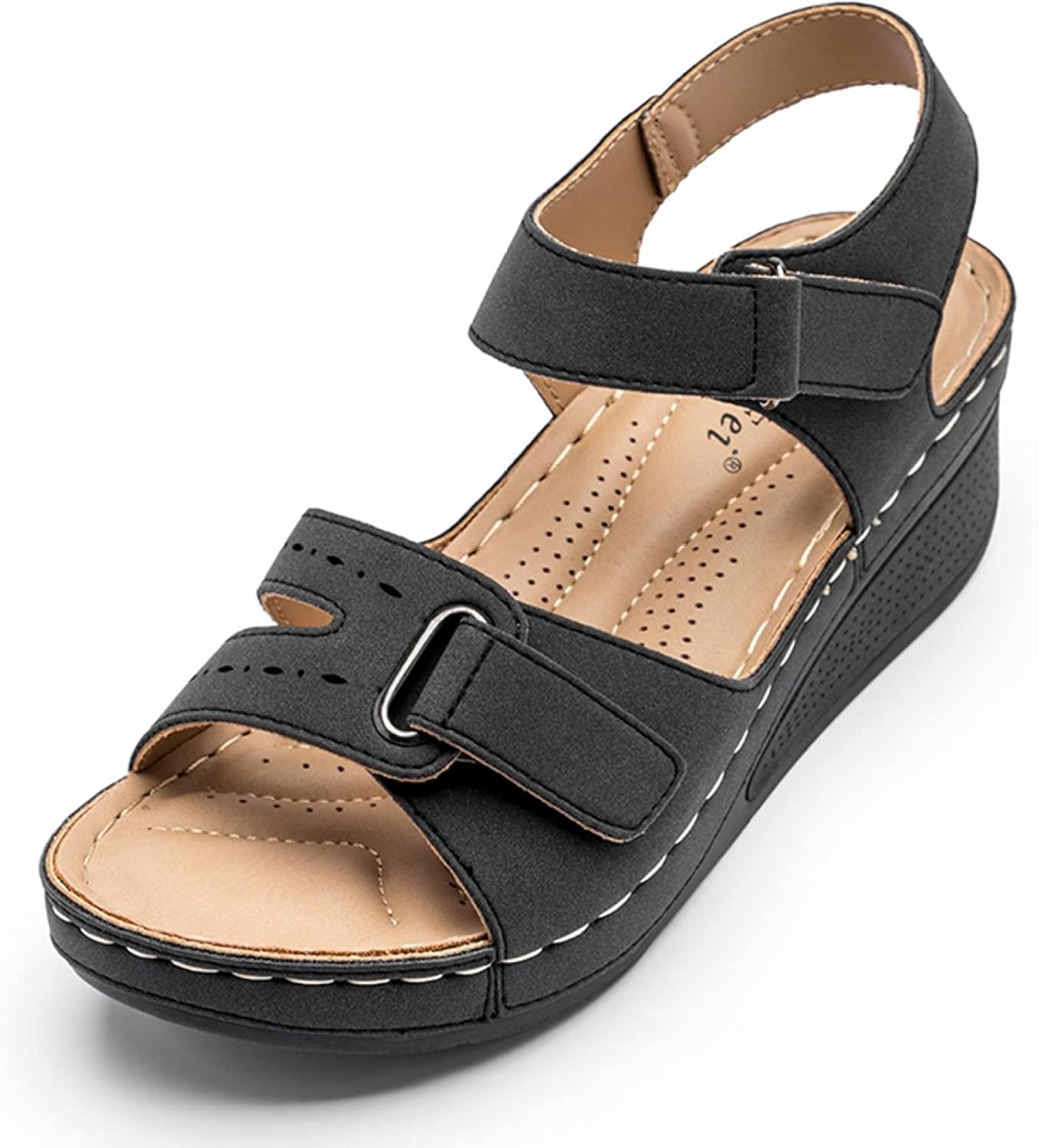 [QIAGE] 厚底 サンダル ウェッジソール マジックテープ スポーツサンダル 赤 黒 杏 ブラウン ウェッジソール 軽量 夏 歩