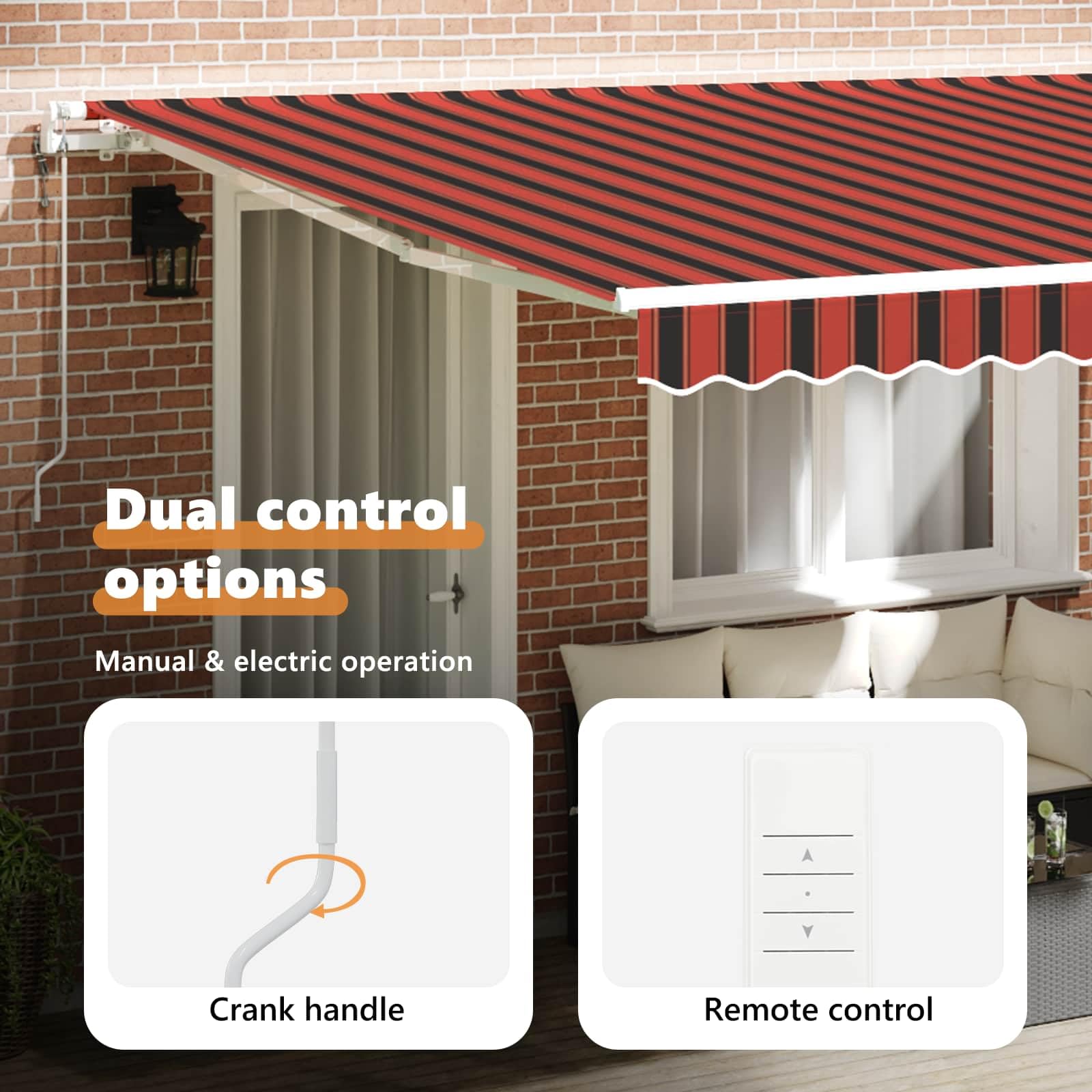 vidaXL Elektrische ausziehbare Markise Orange und Braun 400 x 350 cm, Moderner rechteckiger Elektro-Markisen-Schutz, ausziehbare Outdoor-Abdeckung, Aluminium-Rahmen, UV-Schutz, wetterfest