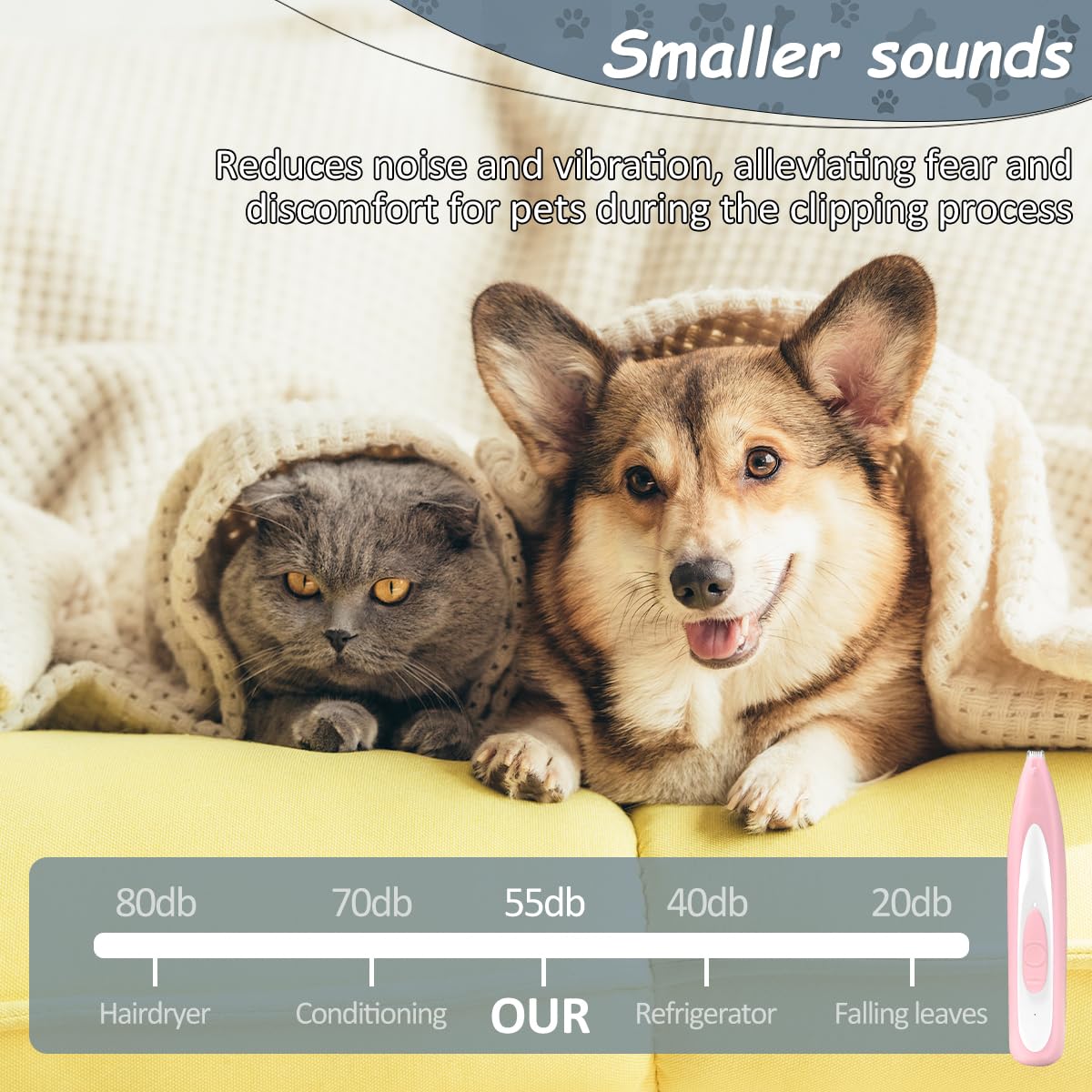Tondeuse Chat/Chien Rose,Toilettage du Chien Avec Lumière LED,Tondeuse Animaux à Faible Bruit,Rechargeable par USB,Tondeuse Patte Chien Entre Coussinets pour Chat et Chiens Pattes,Oreilles,Croupe