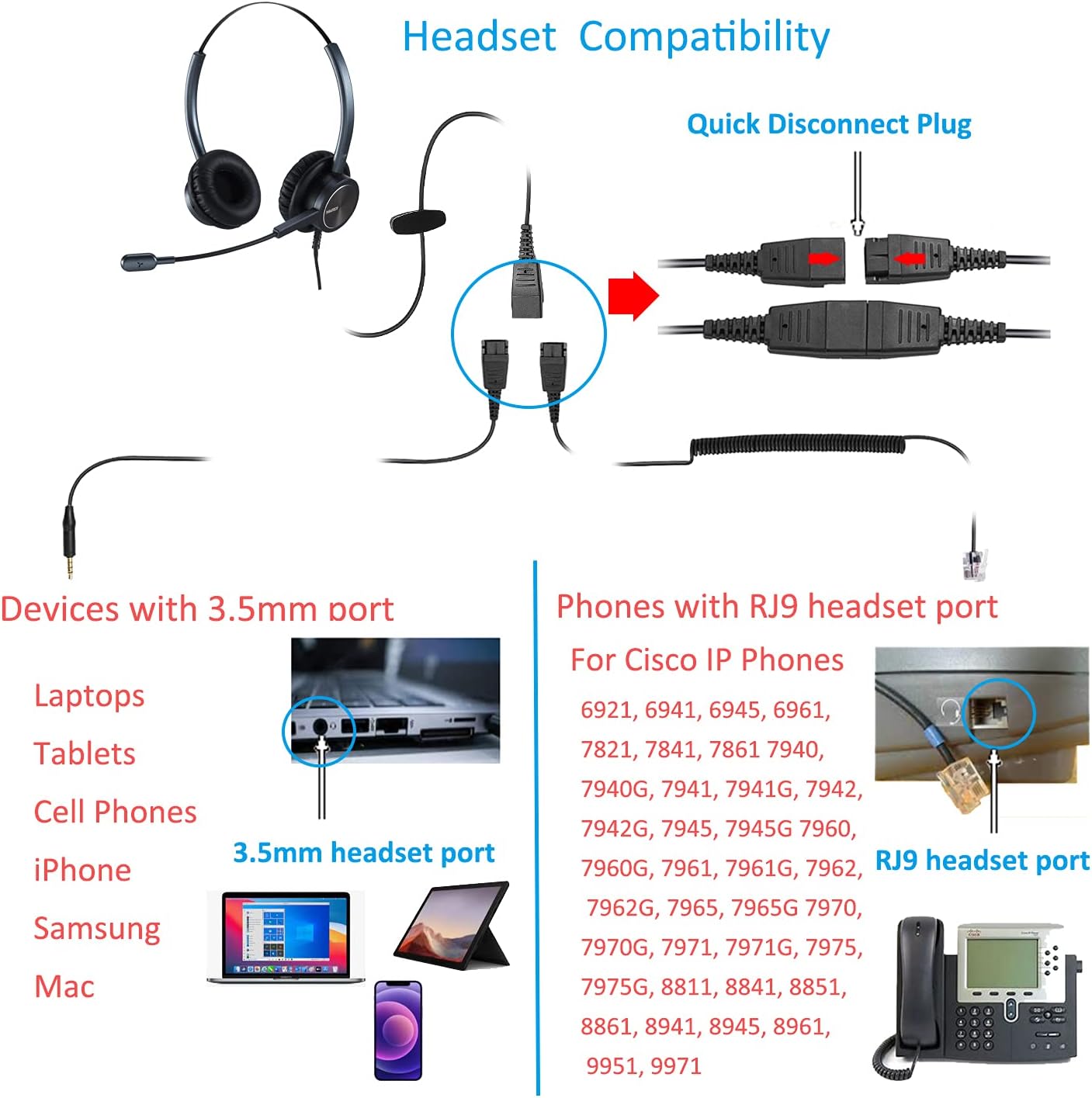 Flash Sale Buy 1 get 1 Telephone Headset with Microphone Noise Canceling, Binaural with RJ9 Jack & 3.5mm Connector for Office Call Center Deskphone Cell Phone PC Laptop, Work for Cisco 7941 7965 6941 7861 8811 8961