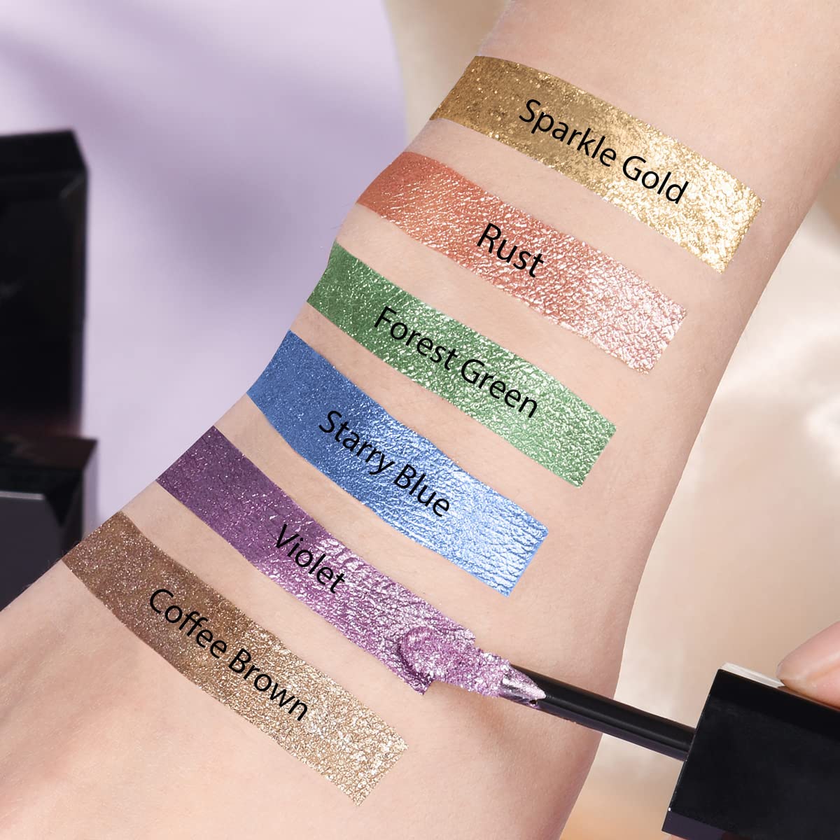EYESEEK 6PCS Liquid Glitter Eyeshadow Metallic Eye Makeup Set, Brilliant Cream Gel Shimmer Eye Shadow Brightener Eyeliner, Eyes Liner Make Up Kit - Rainbow color