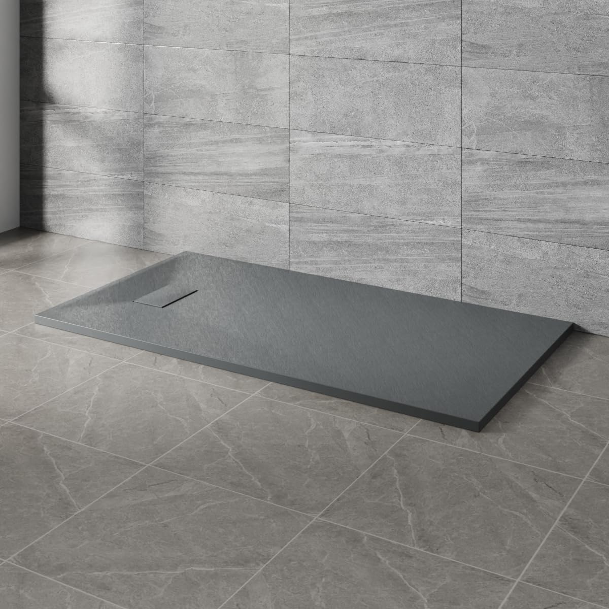 NRG 1500x800mm SMC Rectangle Shower Tray Anthracite with Fast Flow Waste for Bathroom Enclosures