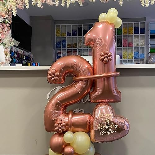 Vista 38 de Globos de oro rosa con el número 80, globos gigantes grandes de 40 pulgadas, globos de aluminio de Mylar de oro rosa con números 80 para fiesta