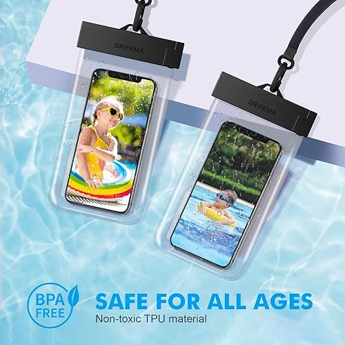 Miniatura 3 de GRIFEMA Funda impermeable para teléfono, paquete de 2 fundas impermeables para teléfono IPX8, transparente, para pantalla de natación, bolsa de
