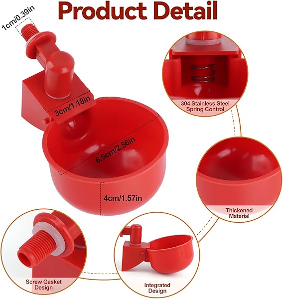 Kalolary Bicchieri automatici per abbeveratoio per pollo, confezione da 12 pezzi, con raccordi a T, per pulcino, coniglio, oca, anatra, tacchino, contenitore professionale per acqua per pollame con - 2