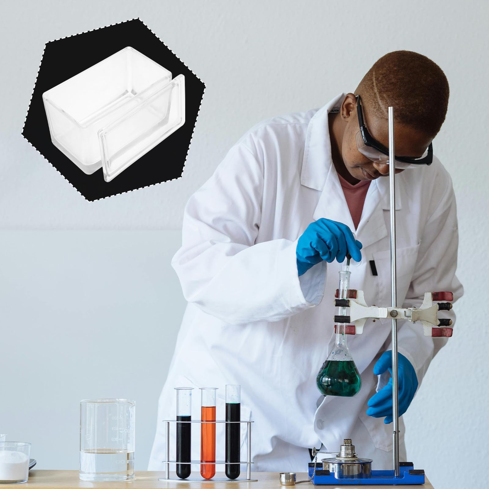VALICLUD Estuche para Tinción de Vidrio con Capacidad para 60 Portaobjetos, Accesorios para Microscopios, Estructura Vertical y Horizontal, Material Vidrio, Adecuado para Experimentos