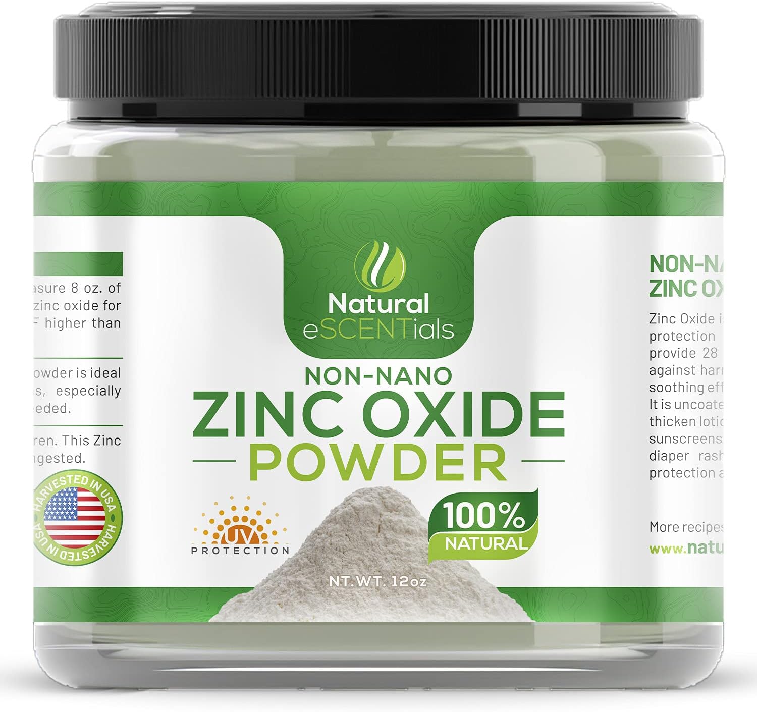 Natural Zinc Oxide Powder - Non Nano and Uncoated - Baby Safe, Cosmetic Grade Fine Powder - FREE: Recipe eBook