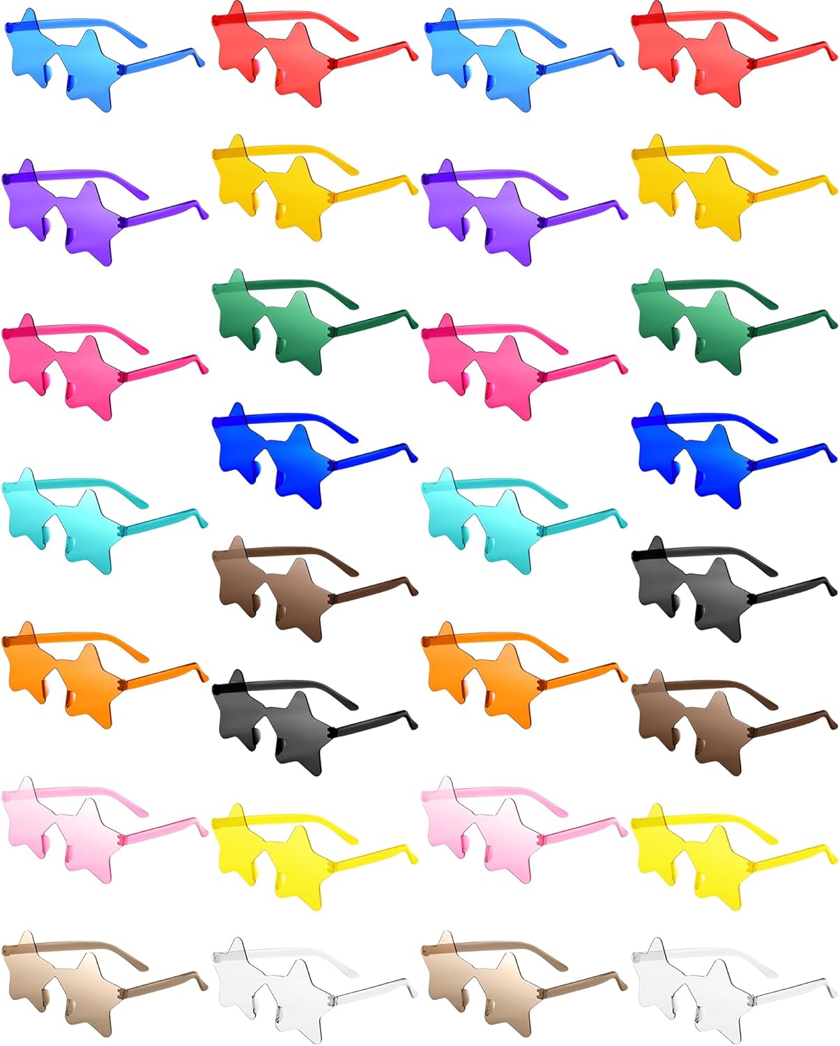 PLULON 30 Pairs Star Sunglasses Rimless Star Shape Sunglasses, Colorful Glasses Bulk Bachelorette Party Favors for Birthday Beach Kids Adult