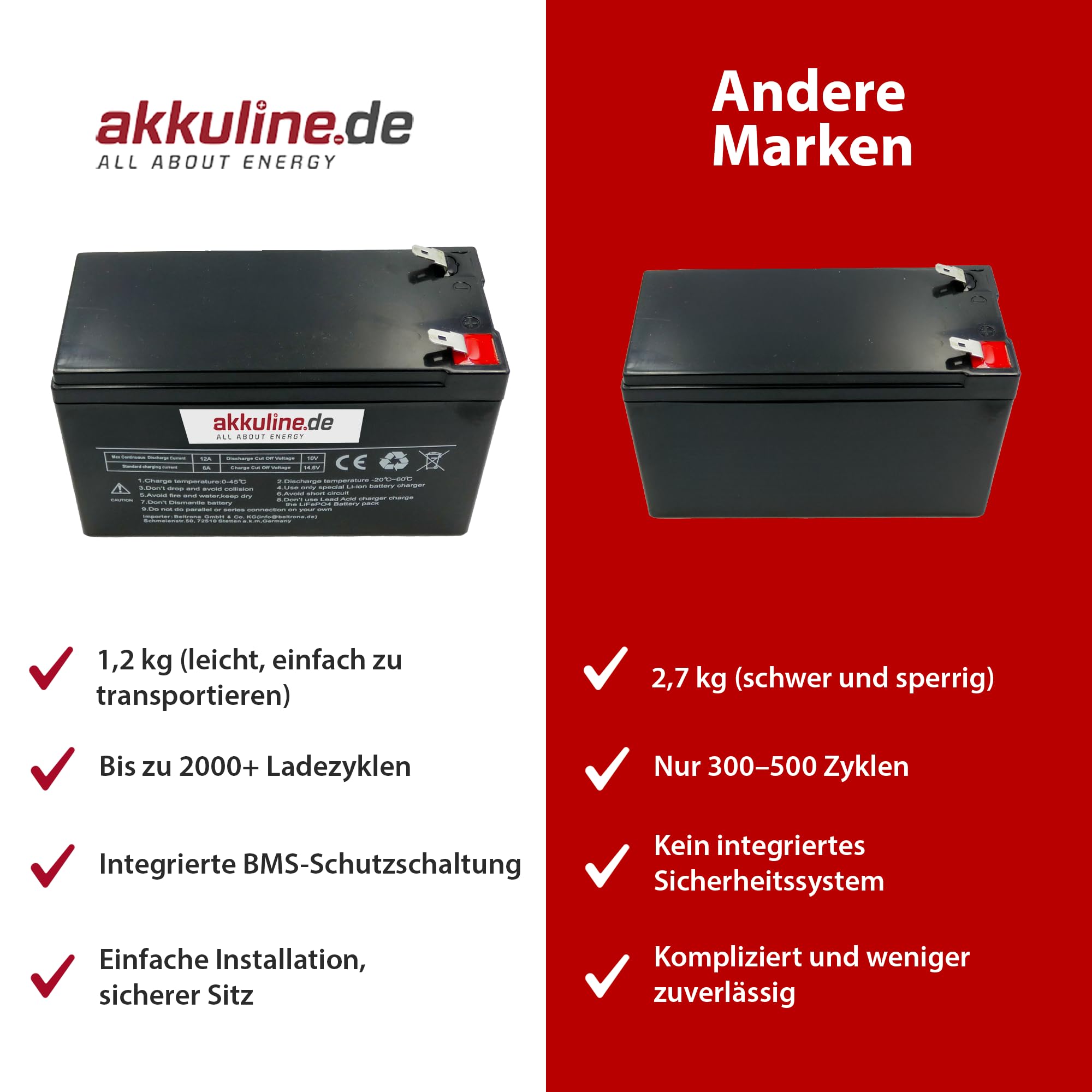 Ersatzakku kompatibel mit Teufel ROCKSTER AIR – auslaufsicher & wartungsfrei, LiFePO4, 12V 9Ah