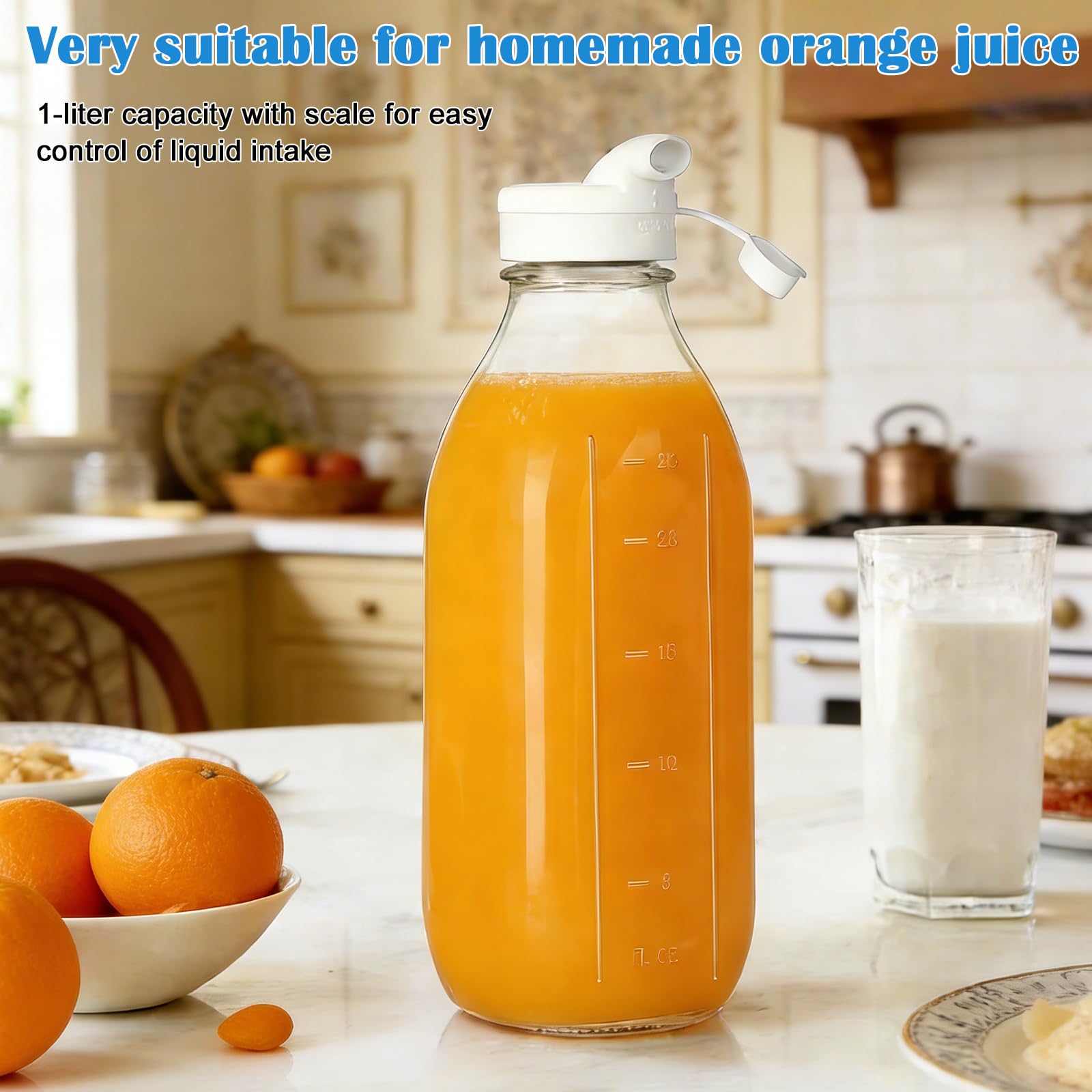 Lot De 2 Bouteilles De Lait En Verre, Bouteilles Carrées En Verre, Carafe À Lait, Avec Couvercles Hermétiques, 1 Litre, Réutilisables Pour Le Stockage Du Lait, Du Jus, Du Miel, De L'eau, Transparent