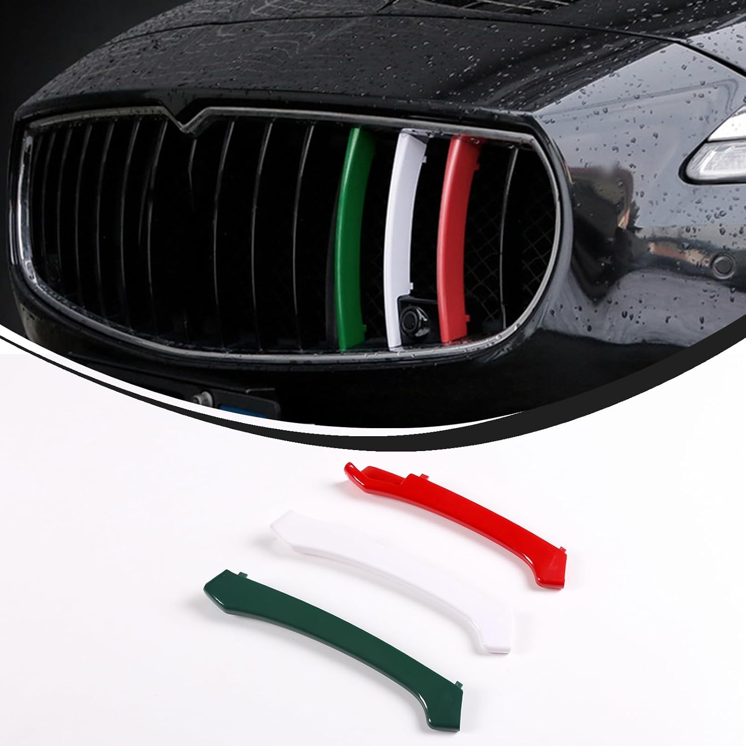 Front Grill ABS Trim Compatible with Maserati Ghibli 2014 2015 2016 2017 Accessories Front Bumper Grill Decorative Garnish Trim Cover Car Styling Set of 3