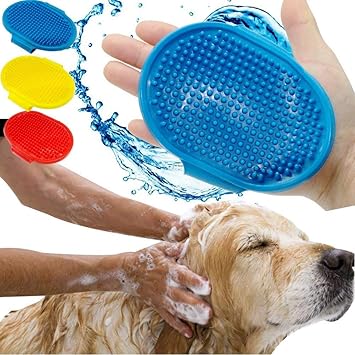 Pet Shampoo Washing Soothing Massage Rubber Bristles Hand Brush Comb for Dogs & Cats - 1 Piece (Colour May Vary)