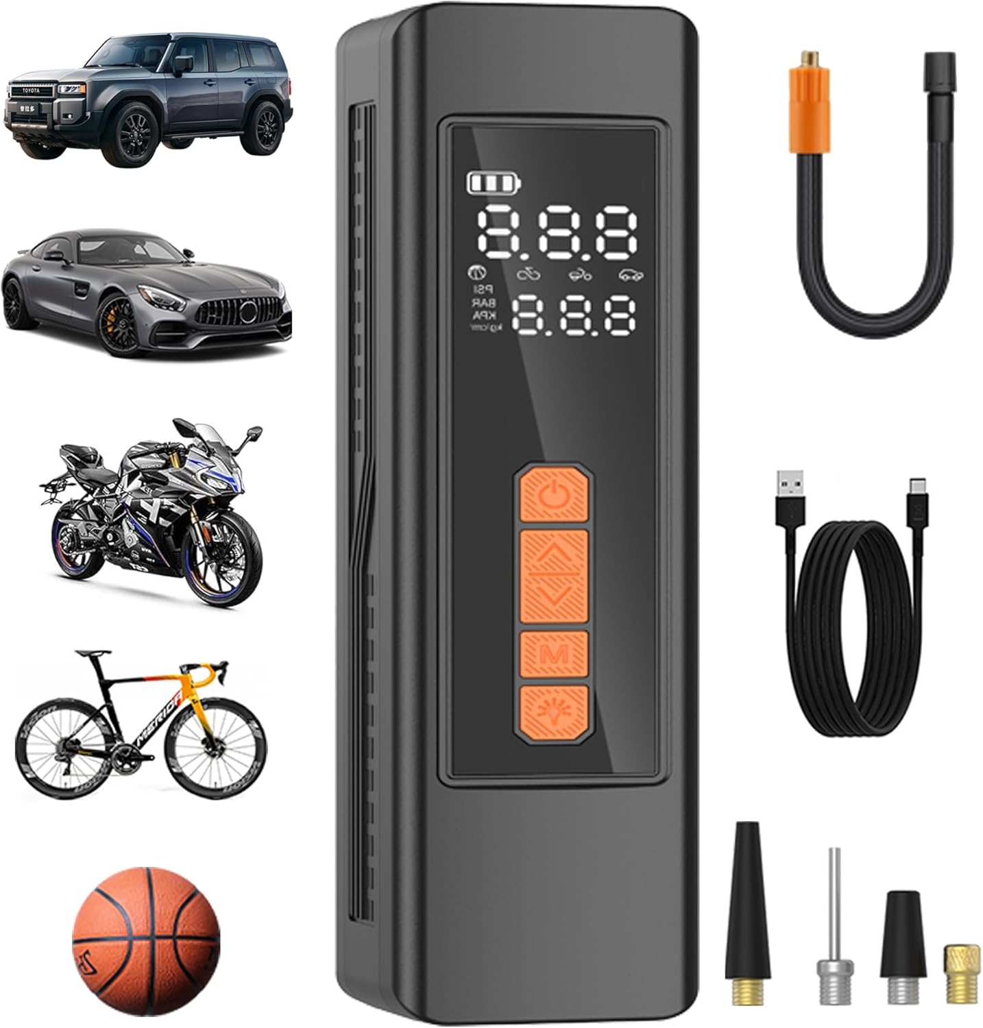 Tire Inflator Portable Air Compressor, 5X Faster Portable Air Compressor for Car Tires with Powerful Battery, 150PSI Cordless Air Pump with Digital Pressure Gauge for Cars, Bike, Motor, Balls,Tires