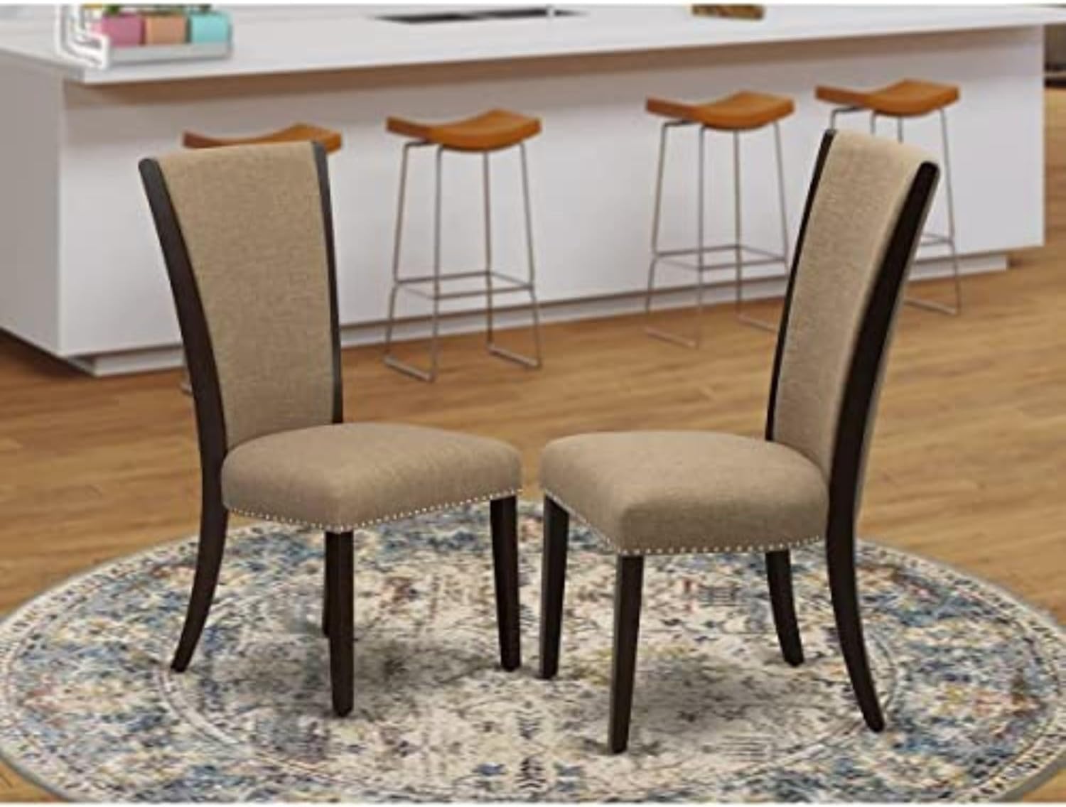 Gray Linen Upholstered Parsons Side Chair with Wood Frame