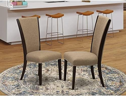Miniatura 2 de East West Furniture VEP3T47 Verona Modern Parson - Juego de 2 sillas de comedor tapizadas de tela de lino de color sable con cabeza de clavo, color