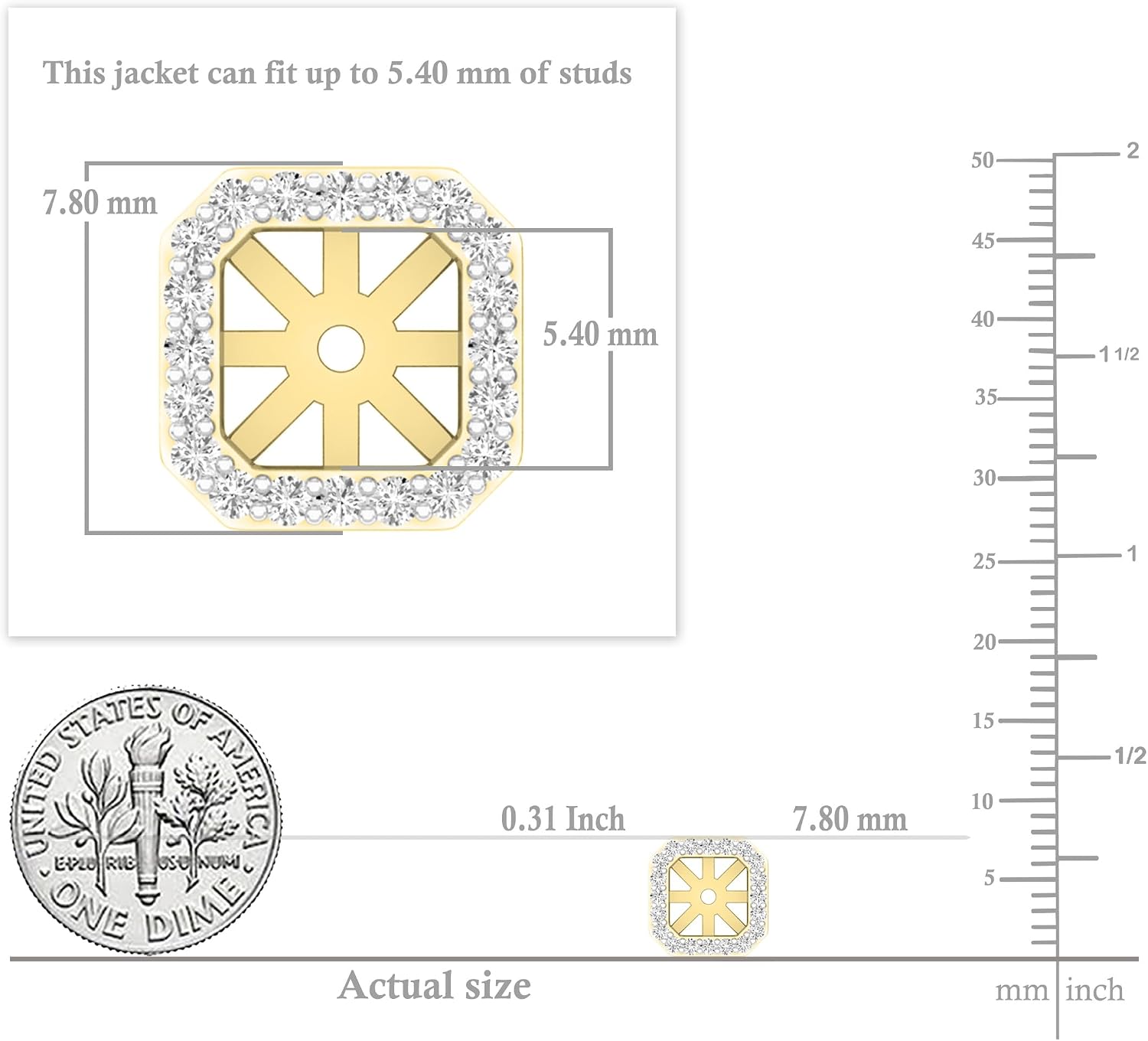 Dazzlingrock Collection Round Natural Diamond Removable Jackets For Stud Earrings for Women (0.25 Ctw, Color I-J, Clarity l2-l3) in Real Solid Gold