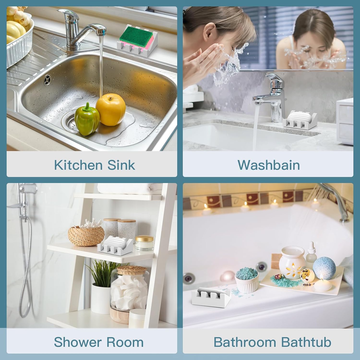 Soap Dishes with Suction Cups, Silicone Soap Holder & Saver with Drainage, Bar Soap Holder for Shower for Bathroom, Kitchen, Bathtub, Easy to Clean, Keep Soap Dry, Extend Soap Life(White)