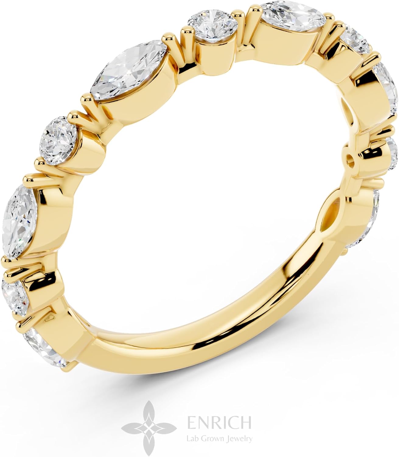 ENRICH 1/2 Carat Marquise and Round Lab Grown Diamond Wedding Bands for Women in 14K Gold Plated 925 Eternity Stacking Engagement Ring F-G Color VS Clarity Fine Jewelry Gift for Her